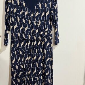 Boden Blue and White Sheath Dress V-neck Long Sleeve. 14. H-26